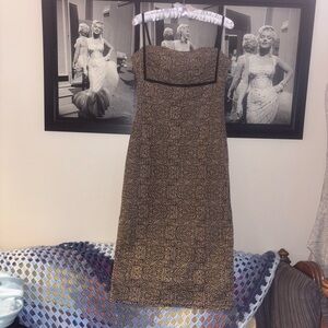 Elegant Brown and Black Cocktail Sheath Dress with Square Neckline